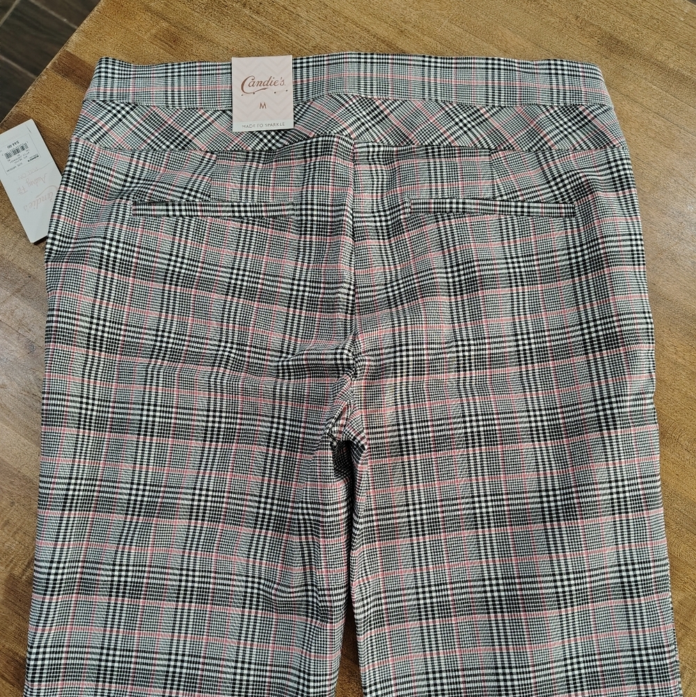 Candie's Audrey Fit Pull On Plaid Slim Stretchy Dressy Pants W/Pink Accent NWT - Picture 6 of 13